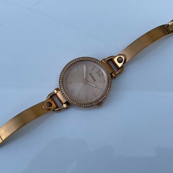 Fossil Ladies Watch GEORGIA Gold Tone Analog Crystals Accent Bezel Wrist Watch - Picture 6 of 12